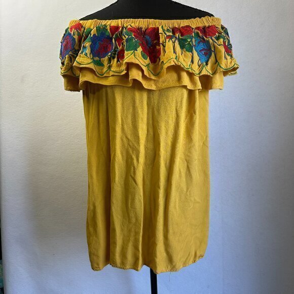 Umgee Shirt Womens S Yellow Off Shoulder sleeveless Floral Embroidered Boho - Picture 1 of 6